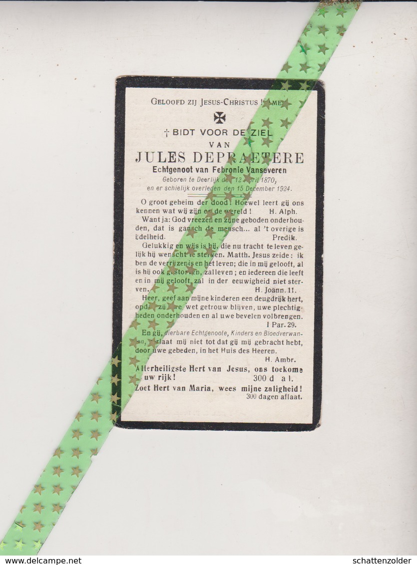 Jules Depraetere-Vanseveren, Deerlijk 1870, 1924 - Décès