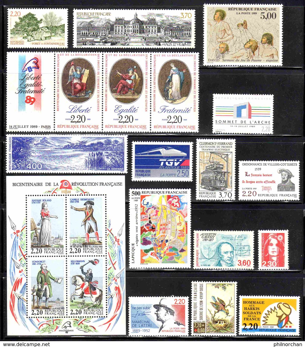 France 1989 Année Complète Neuve** Sauf N°2596/99 +Bloc BF11 1er Jour   TB   20 €  (cote 100 €  56 Valeurs) - 1980-1989