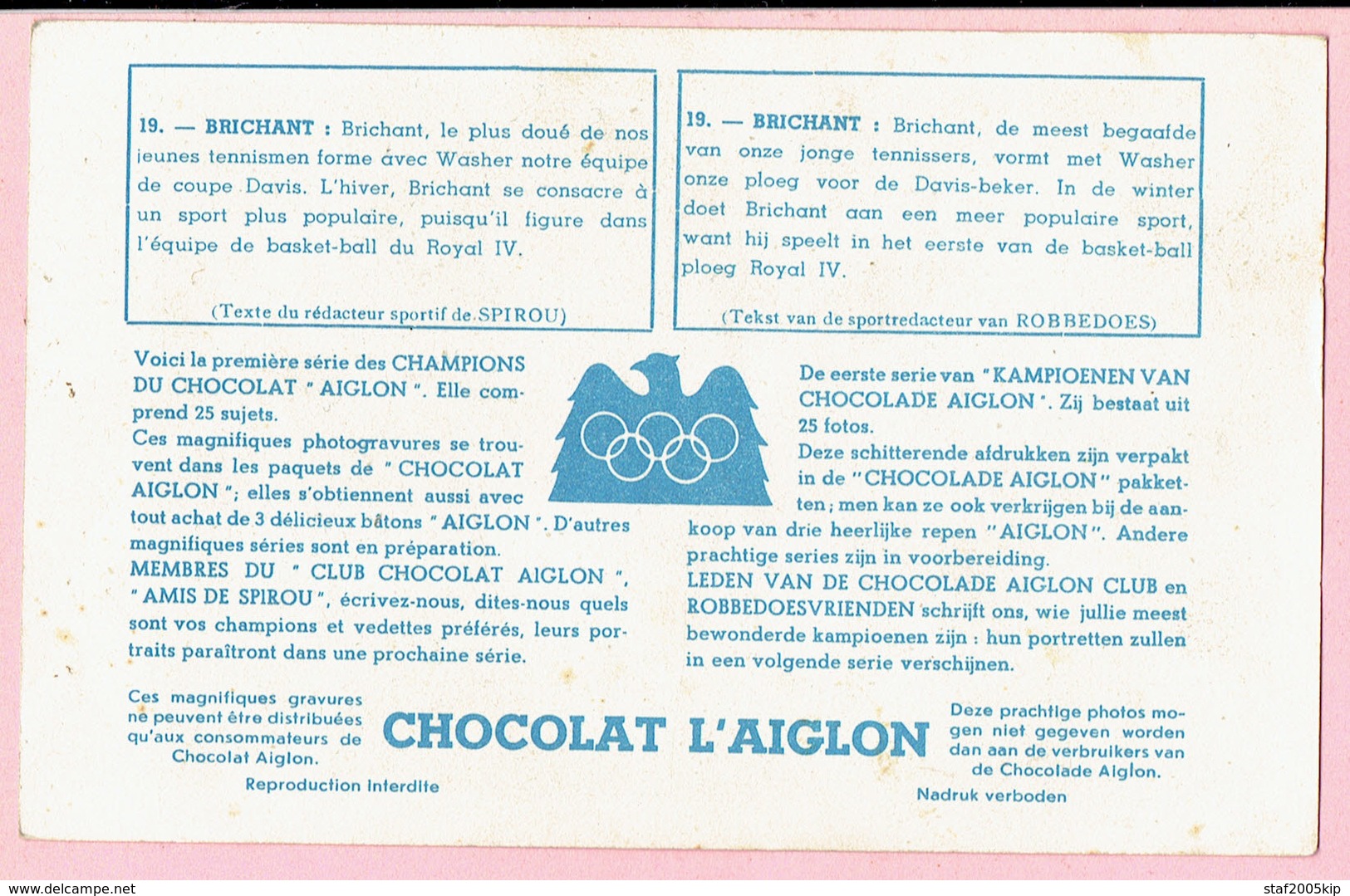 Chromo - Chocolat Aiglon - Tennisser - BRICHANT - Aiglon