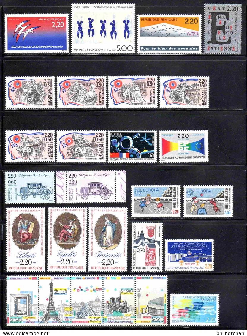 France 1989 Année Complète Neuve** Sauf N°2596/99   Ex N°3    TB   17,50 €  (faciale 21,68 € €  52 Valeurs) - 1980-1989