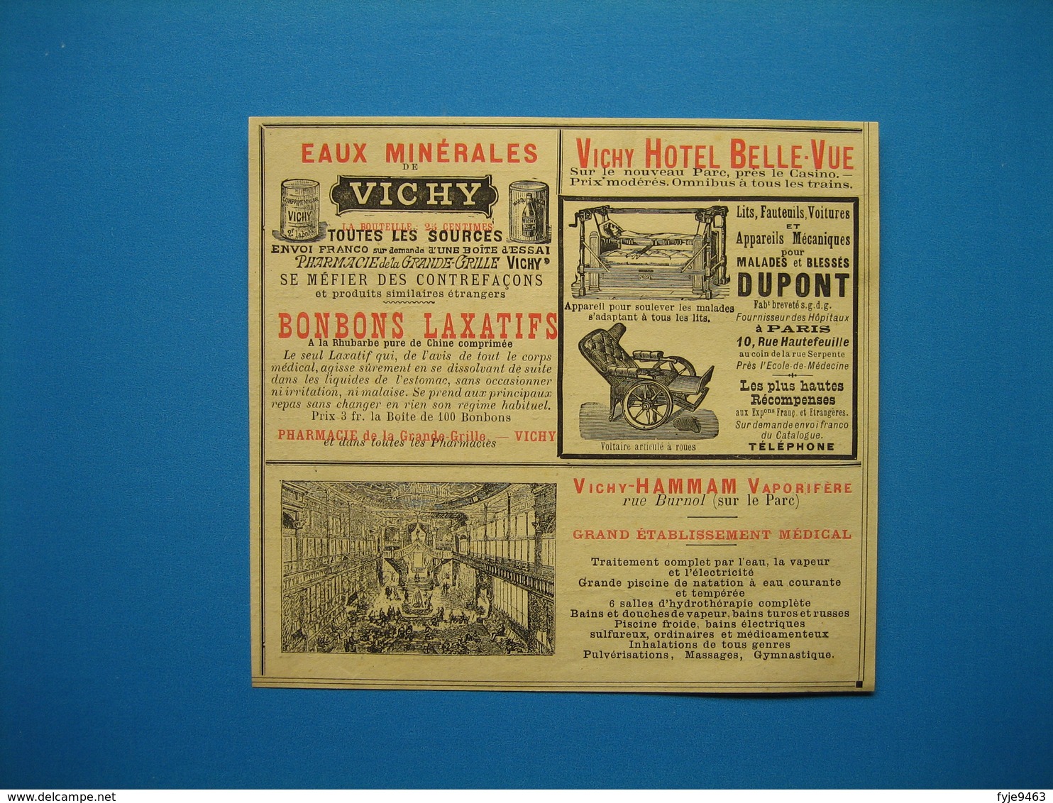 (1891) Eaux Minérales De VICHY (Pharmacie De La Grande Grille) -- VICHY HAMMAM, Établissement Médical - Unclassified