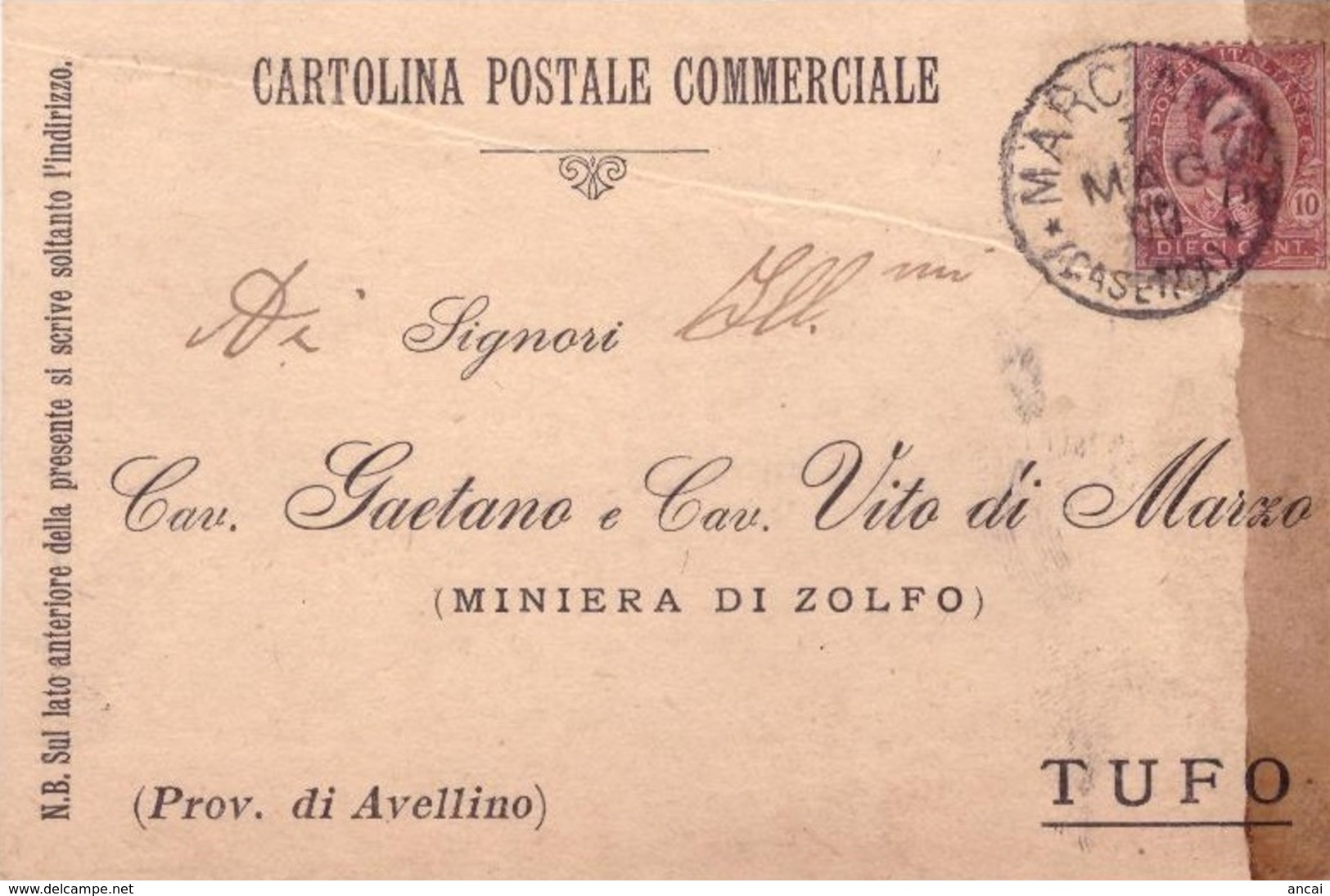 Marcianise. 1900. Annullo Grande Cerchio MARCIANISE (CASERTA), Su Cartolina Postale - Marcophilie