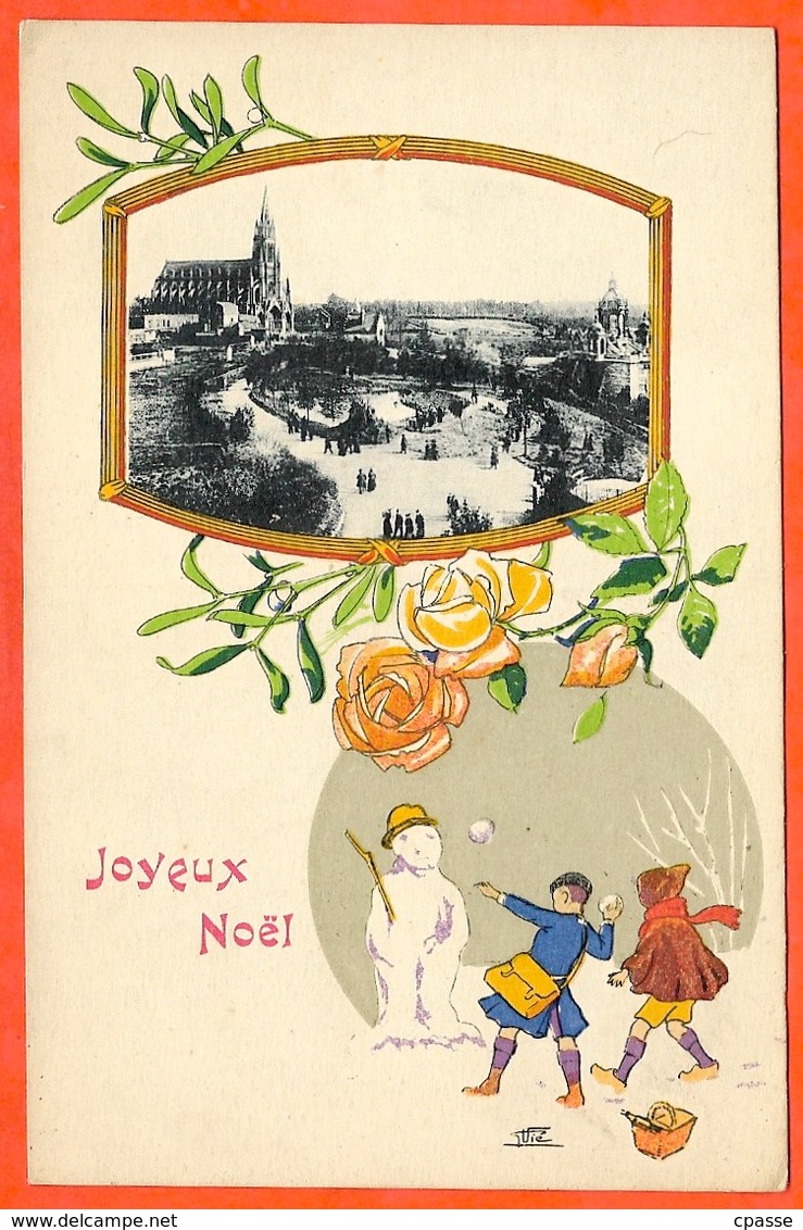 Rare CPA Illustrateur G. VIE JOYEUX NOËL (Bonhomme Et Boules De Neige) 76 NOTRE-DAME-de-BONSECOURS En Médaillon - Bonsecours