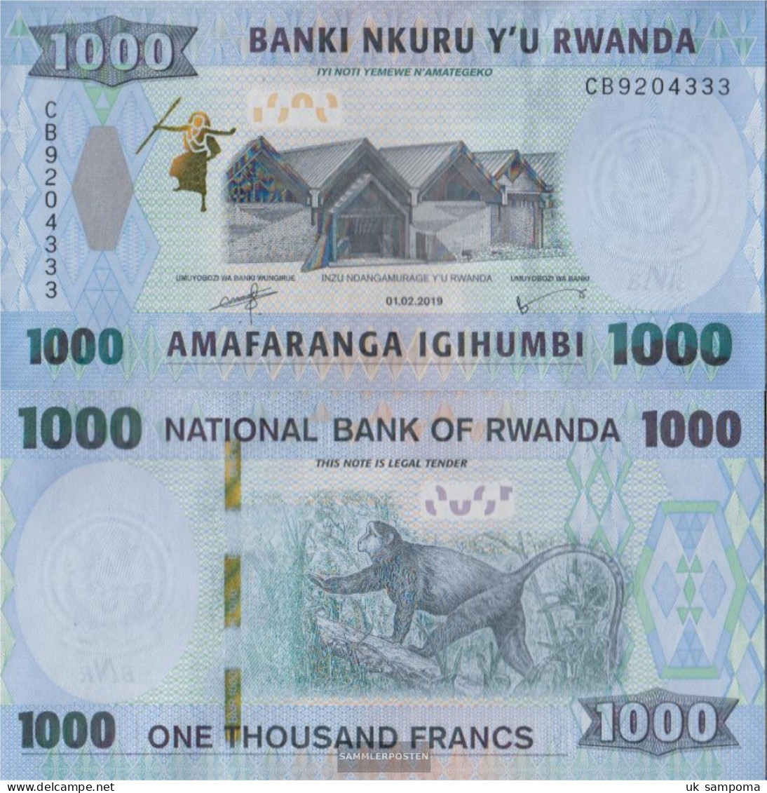 Rwanda Pick-number: 39 NEW (2019) Uncirculated 2015 1.000 Francs - Rwanda