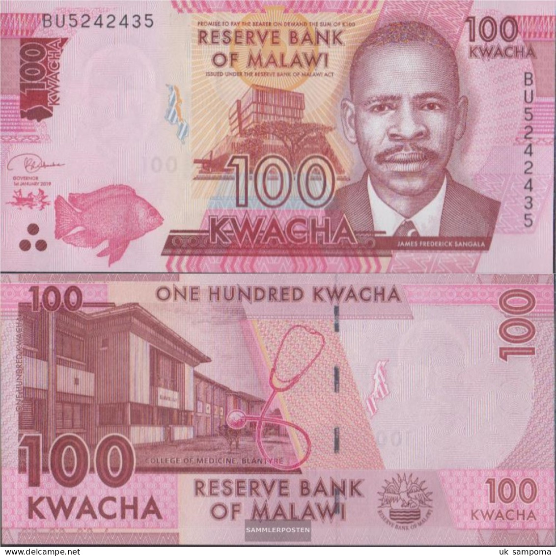 Malawi Pick-number: 65 (2019) Uncirculated 2019 100 Kwacha - Malawi