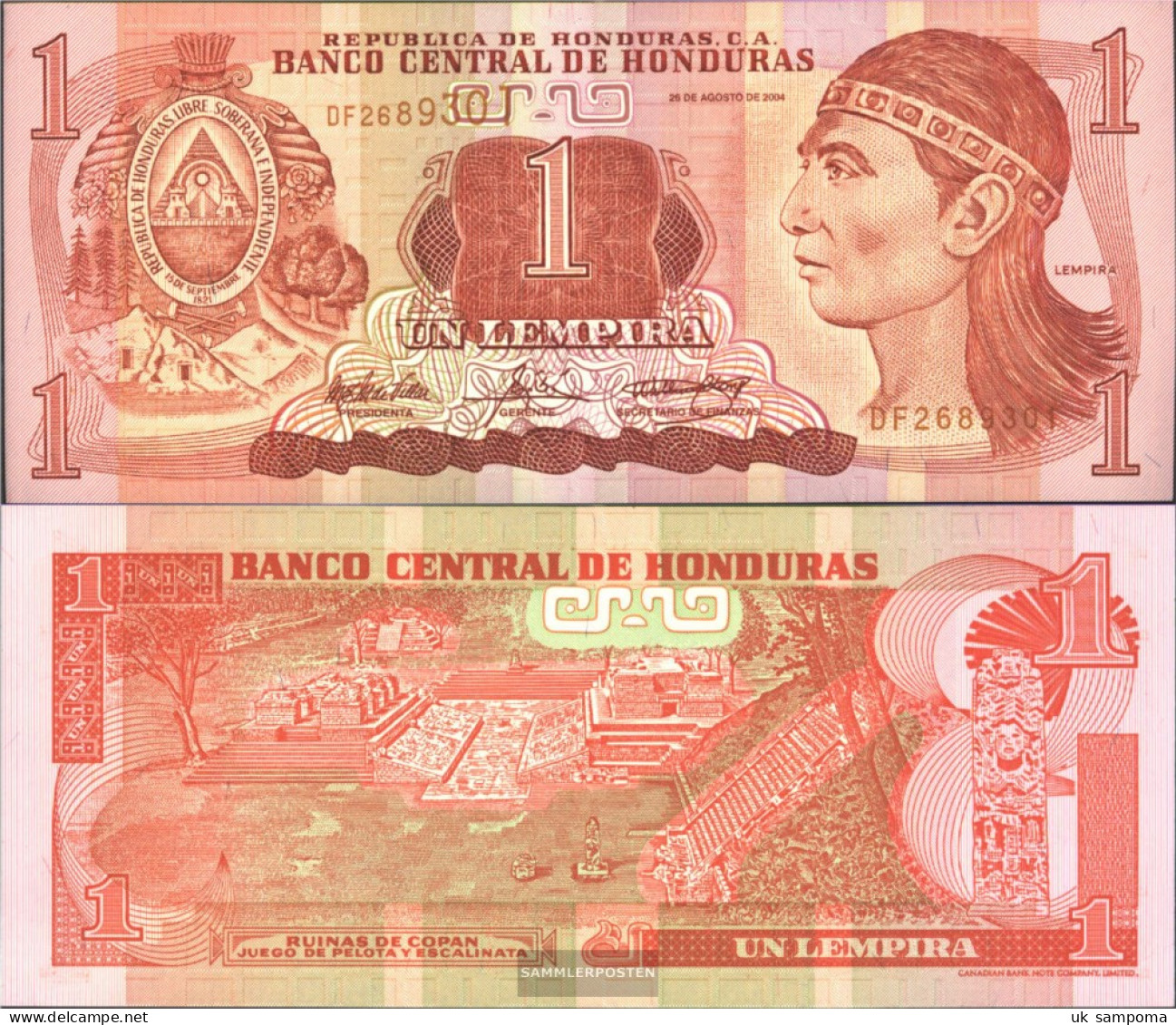 Honduras Pick-number: 84d Uncirculated 2004 1 Lempira - Honduras