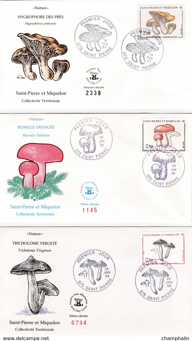 Saint-Pierre Et Miquelon - Lot 4 Enveloppes FDC 1er Jour Champignons - CAD 1987-90 - Timbres YT 475 486 497 513 - FDC