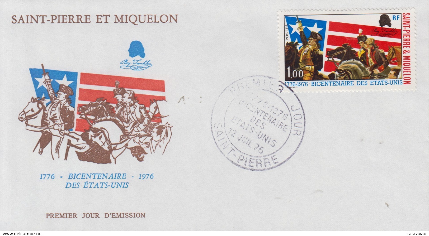 Enveloppe  FDC  1er  Jour  SAINT  PIERRE  ET  MIQUELON    Bicentenaire  Des   ETATS  UNIS   1976 - FDC