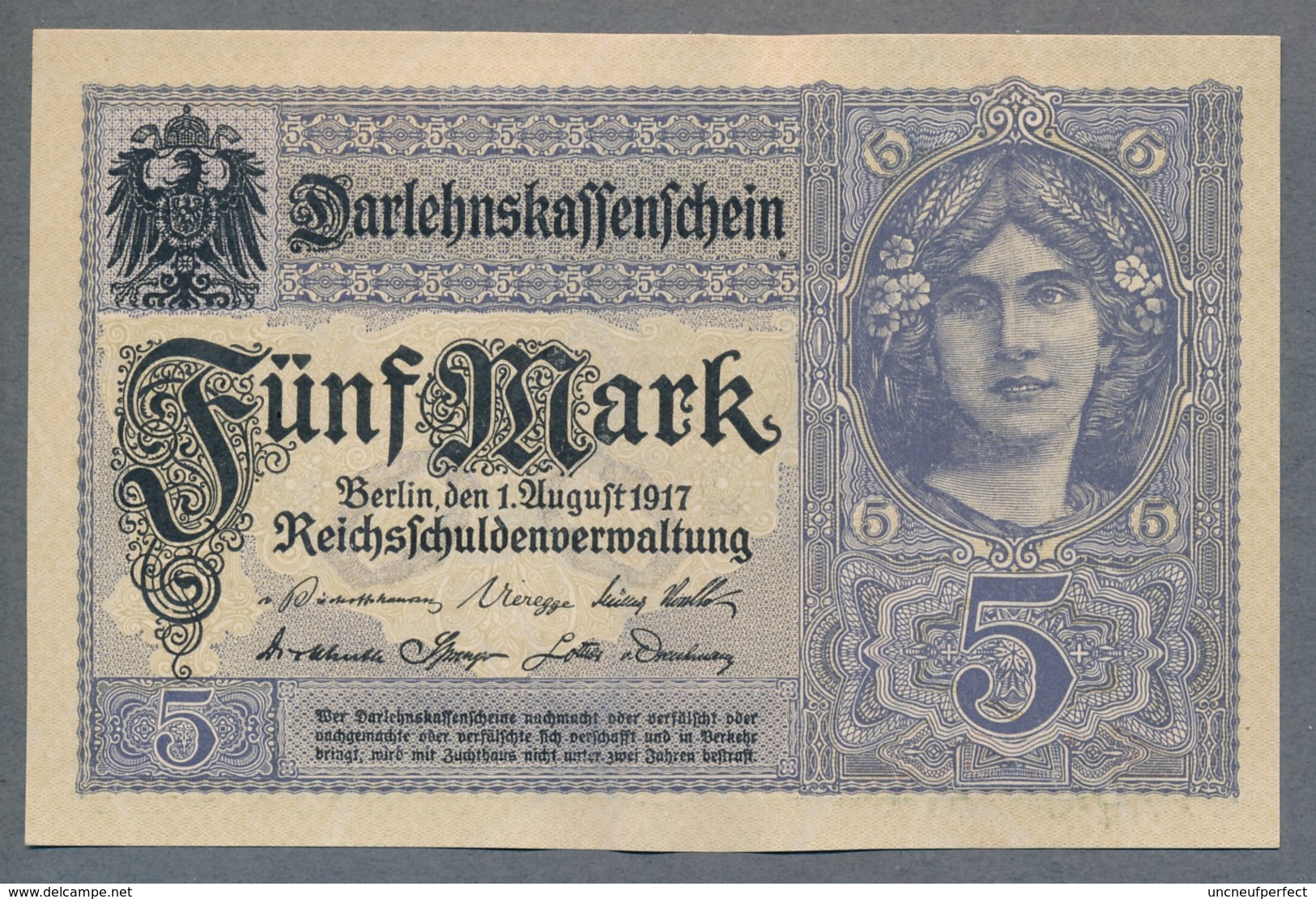 P56 - Ro54c - DEU-61b.  5 Mark 1917 UNC - 5 Mark