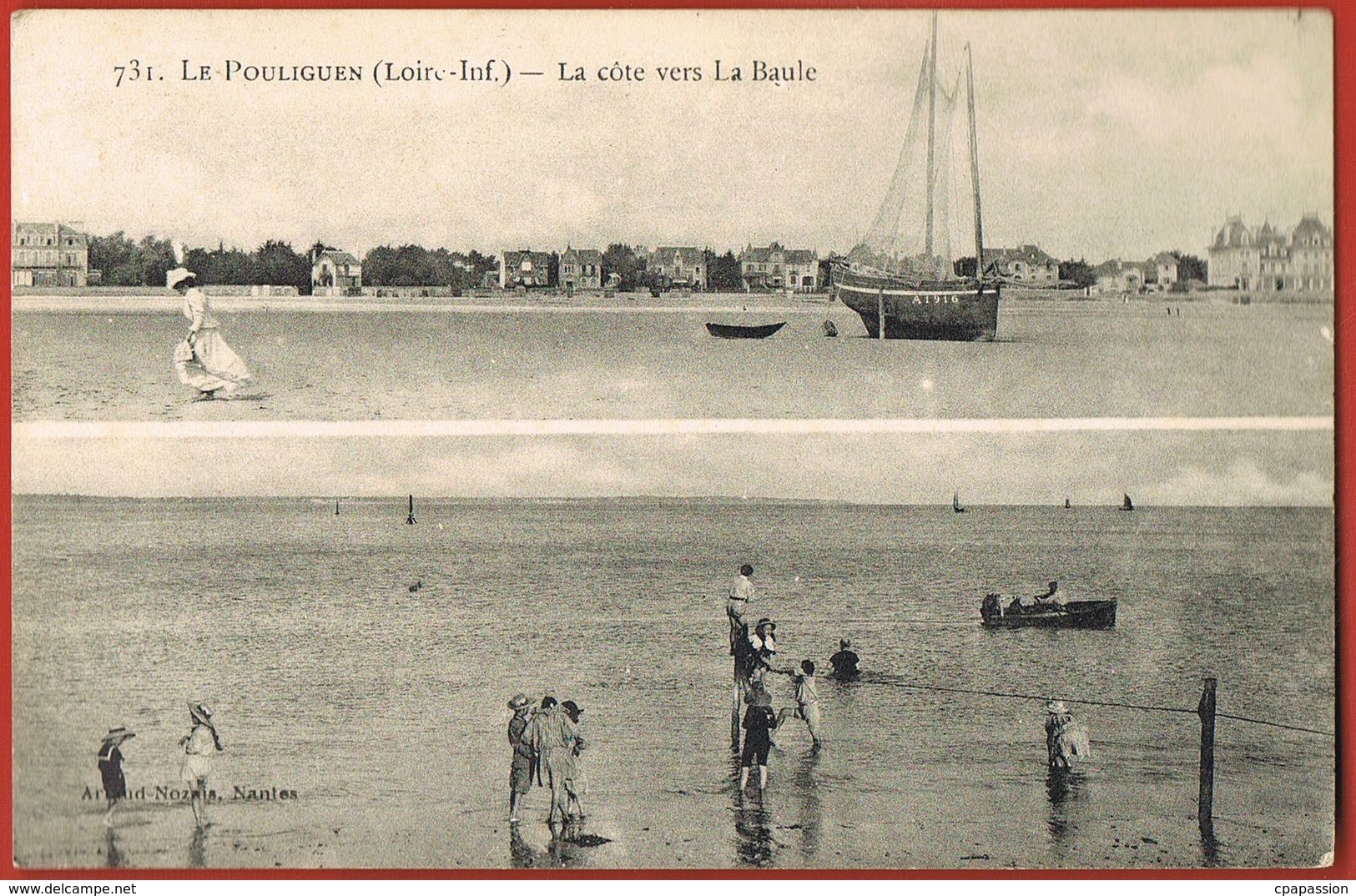 CPA 44- LE POULIGUEN -Double Vue- La Côte Vers La Baule-voyagée 1909 Avec Timbre Perforé  D R-scans Recto Verso - Le Pouliguen