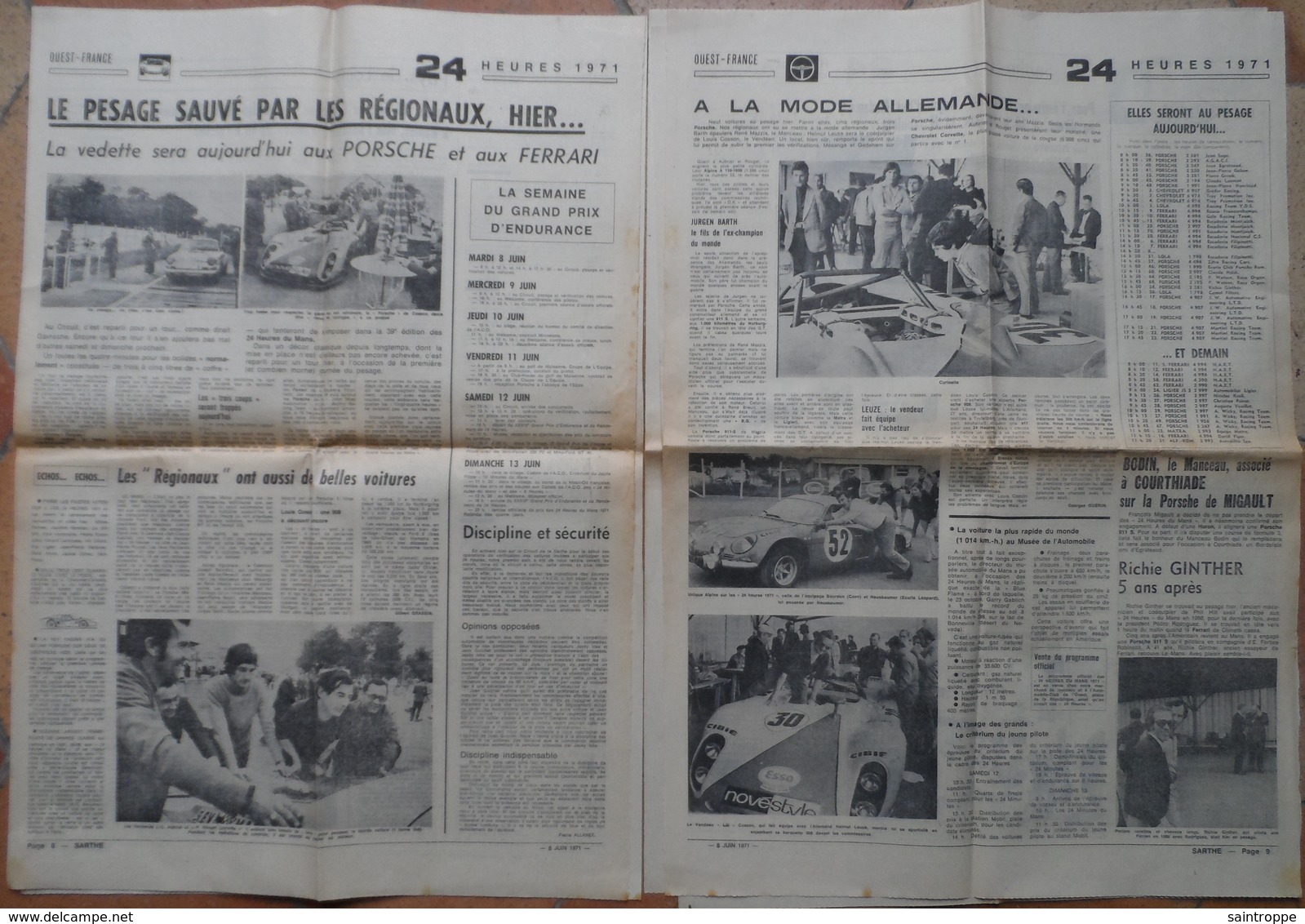 24 H Du Mans 1971.Lot D'articles Provenant De Différents Journaux. - 1950 à Nos Jours