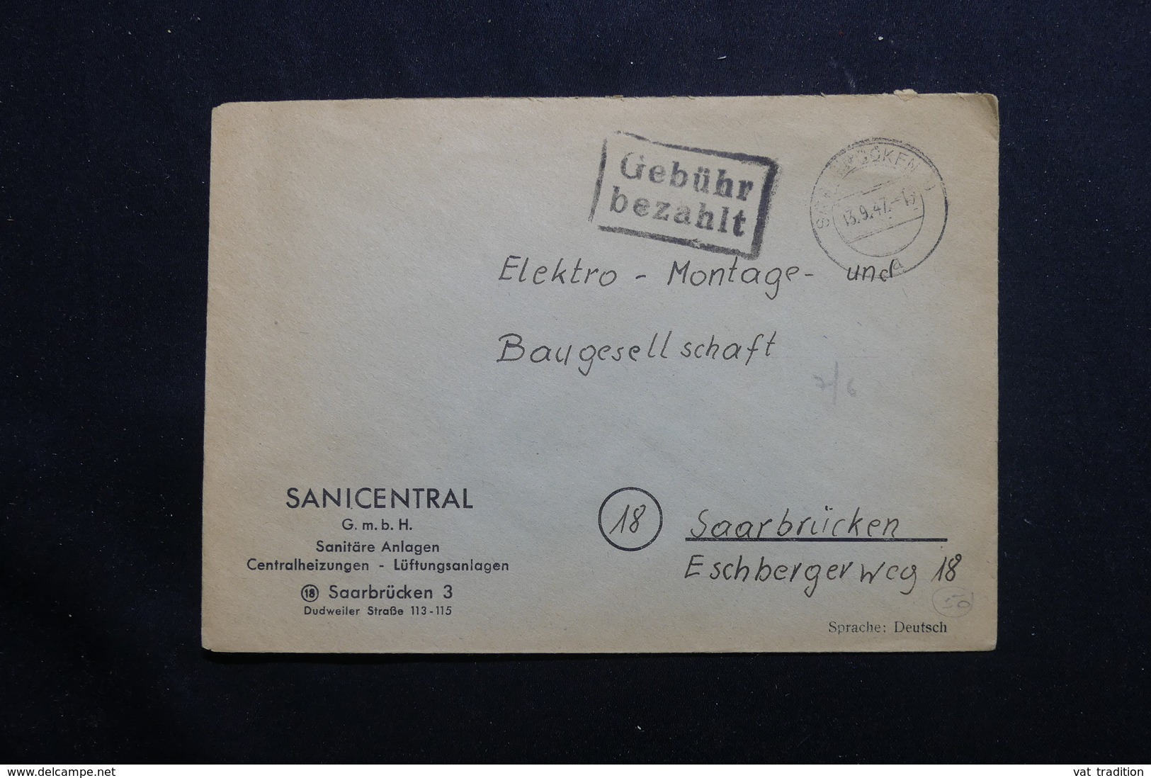 SARRE - Enveloppe Commerciale De Saarbrücken En Local En 1947 - L 55591 - Lettres & Documents