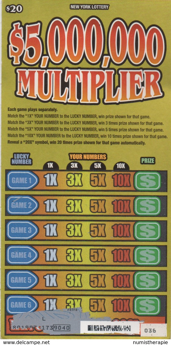 Gros Billet De New York Lottery : Multiplier - Billets De Loterie