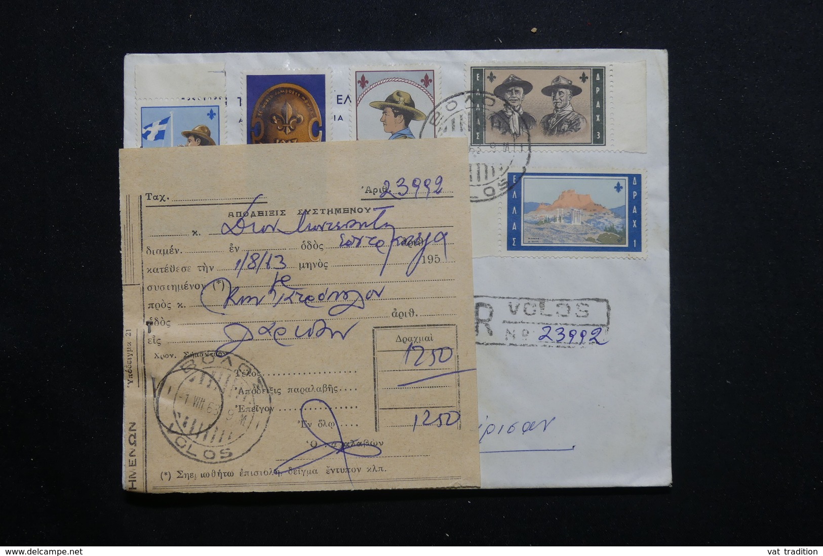 GRECE - Enveloppe En Recommandé De Volos En 1963 Avec étiquette De La Poste , Affranchissement Plaisant - L 55602 - Cartas & Documentos