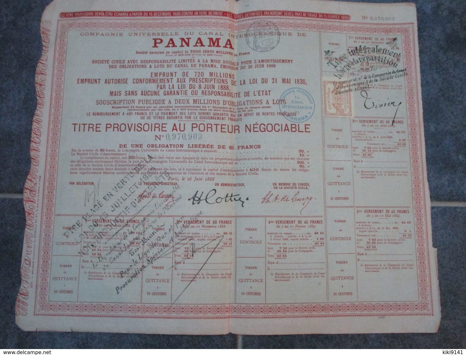 Compagnie Universelle Du CANAL INTEROCEANIQUE DE PANAMA - Titre Provisoire Au Porteur Négociable - Navigation