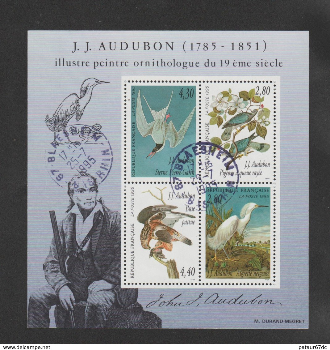 FRANCE / 1995 / Y&T N° 2929/2932 En Bloc Ou BF N° 18 (Feuillet Audubon) - Oblitérations 1995 07 25. SUPERBE ! - Afgestempeld