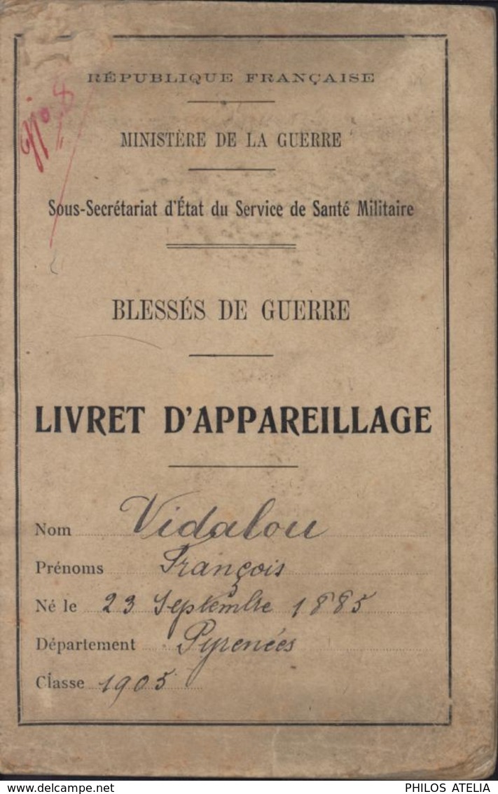 Guerre 14 Carte De Blessé De Guerre Livret D'appareillage Gueule Cassée Côté Droit Appareil En Vulcanité Haut 5 Dents - Guerre De 1914-18