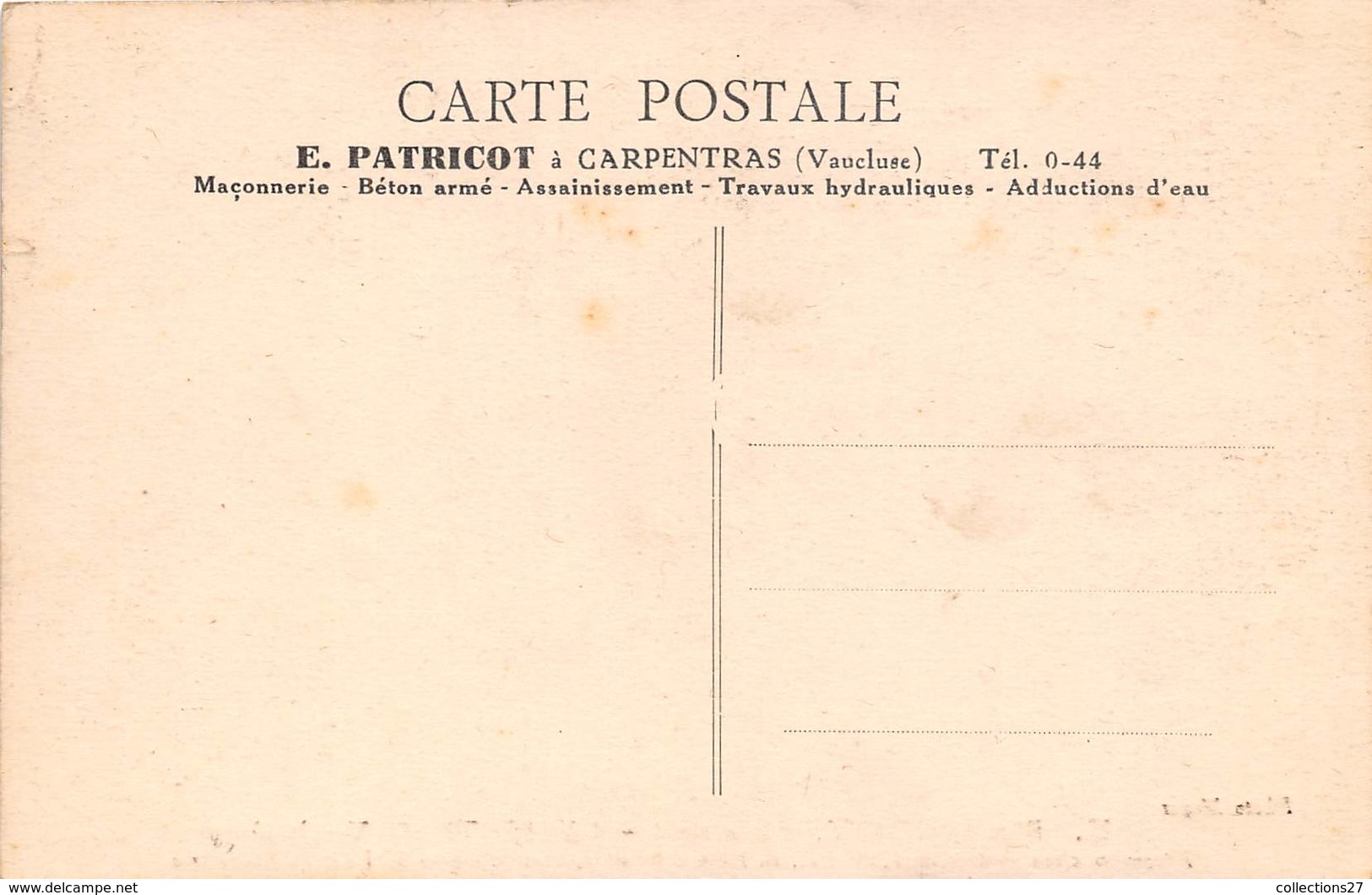 84-CARPENTRAS- BETON ARME- E. PATRICOT , RESERVOIR D'EAU POTABLE DE 1500 MC CONTRUIT POUR LA VILLE DE CARPENTRAS - Carpentras