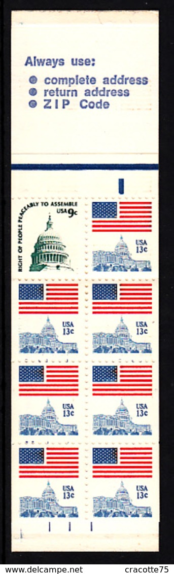 ETATS-UNIS - N°C1156 A - DRAPEAU ET LE CAPITOLE - CARNET COMPLET 1977 Contenant Le Feuillet 1156c. - Cartes Souvenir