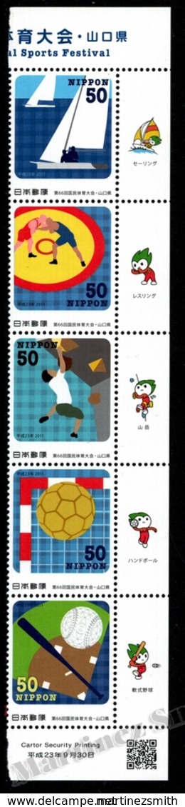 Japan - Japon 2011 Yvert 5586-90, Sports. 60th National Sports Festival - Vertical Strip - MNH - Nuovi