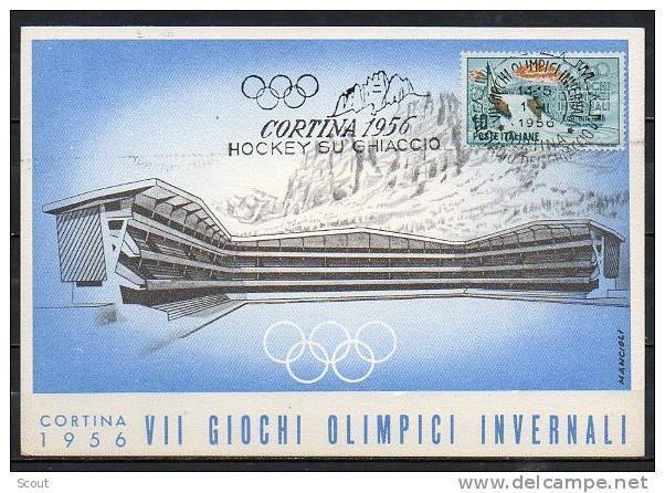 ITALIA  - ITALY - ITALIE - 01/02/1956 - GIOCHI OLIMPICI INVERNALI DI CORTINA - HOCKEY SU GHIACCIO - ANNULLO - Inverno1956: Cortina D'Ampezzo