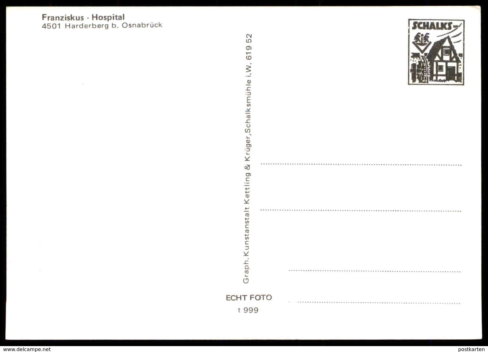 ÄLTERE POSTKARTE FRANZISKUS-HOSPITAL HARDERBERG GEORGSMARIENHÜTTE Bei Osnabrück Osnabrueck Krankenhaus Hopital Cpa AK - Georgsmarienhuette