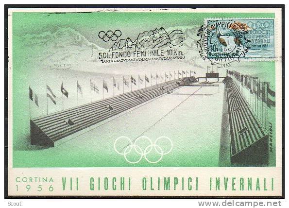 ITALIA  - ITALY - ITALIE - 28/01/1956 - GIOCHI OLIMPICI INVERNALI DI CORTINA - SCI FONDO FEM. 10 KM - ANNULLO - Winter 1956: Cortina D'Ampezzo