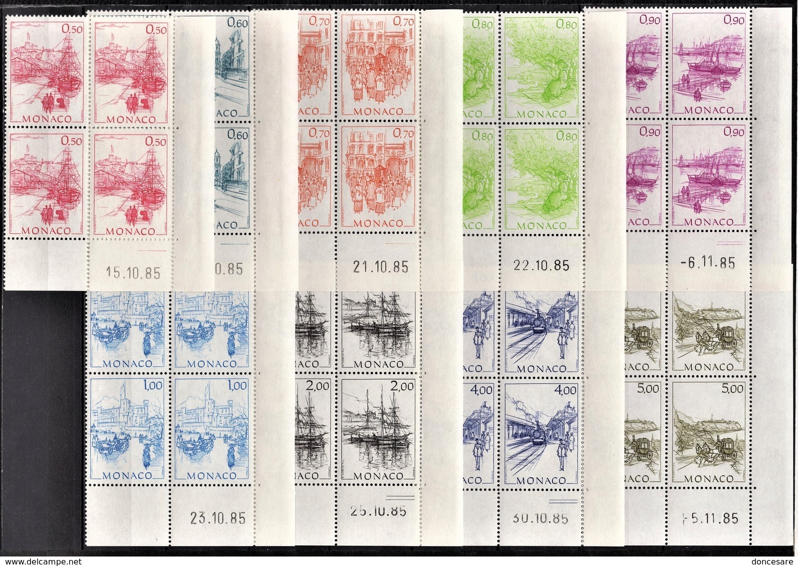 ** MONACO 1986 SERIE 9 BLOCS DE 4 TP / N°1510 A N° 1518 - NEUFS** / COINS DE FEUILLES / DATES - Neufs