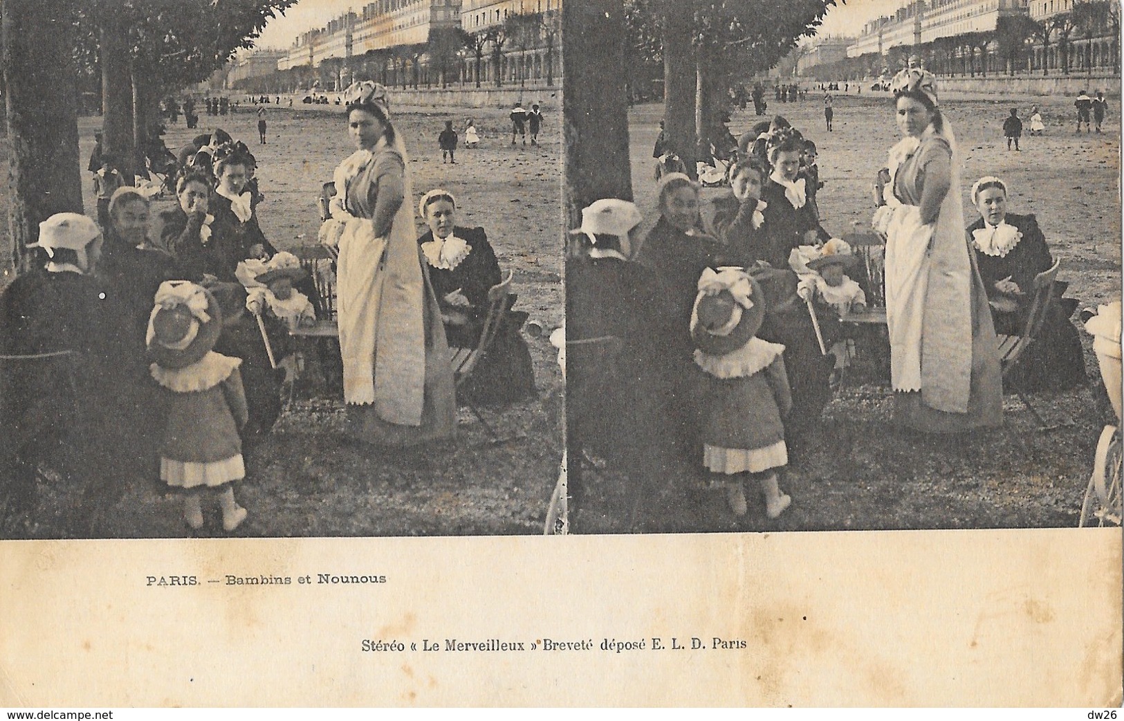 Carte Stéréoscopique E.L.D. Non Circulée - Paris: Bambins Et Nounous Au Parc - Stéréo Le Merveilleux - Cartoline Stereoscopiche