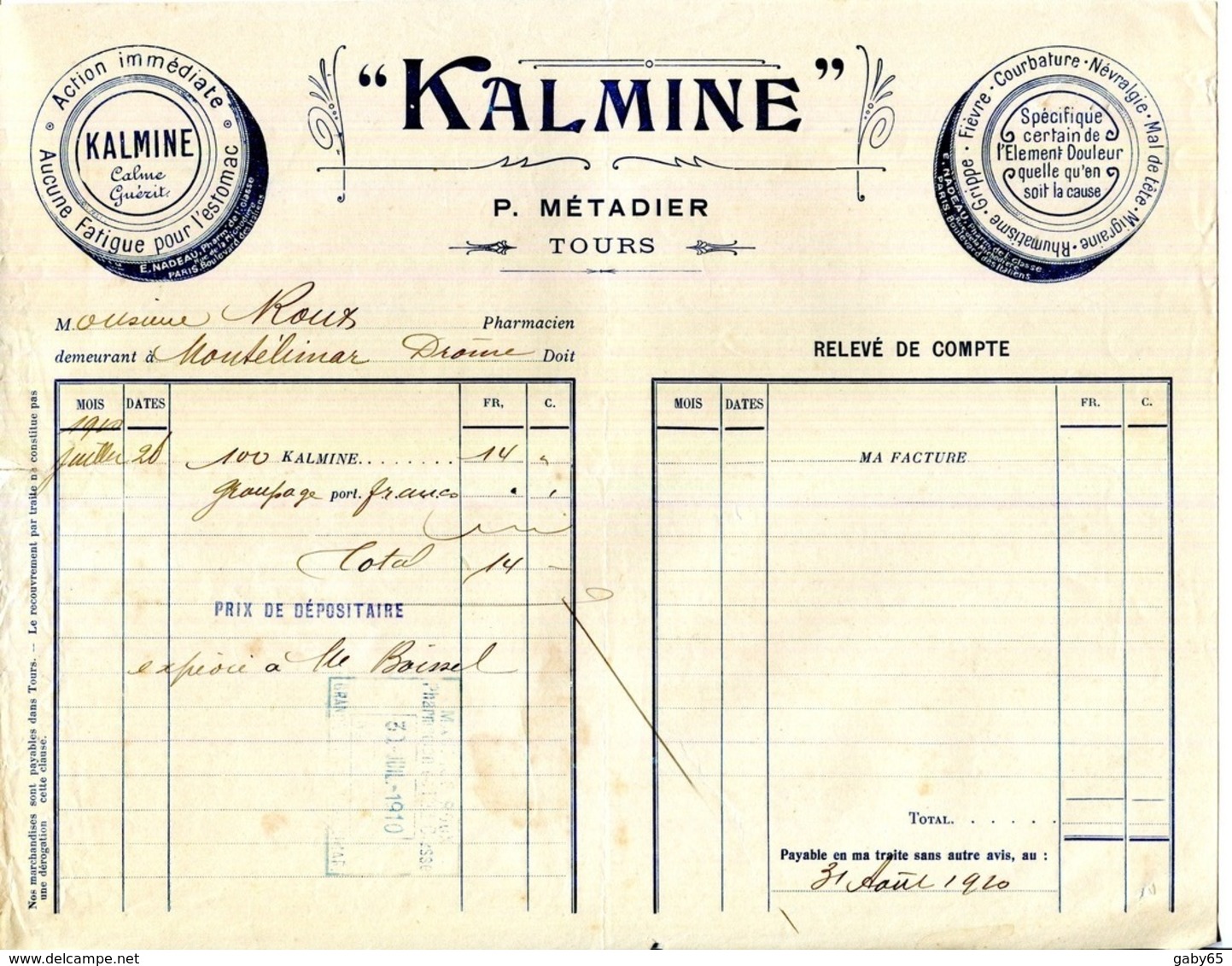 37.INDRE & LOIRE.TOURS. " KALMINE " CALME & GUERIT.P.METARDIER.(P.J ) - Drogerie & Parfümerie