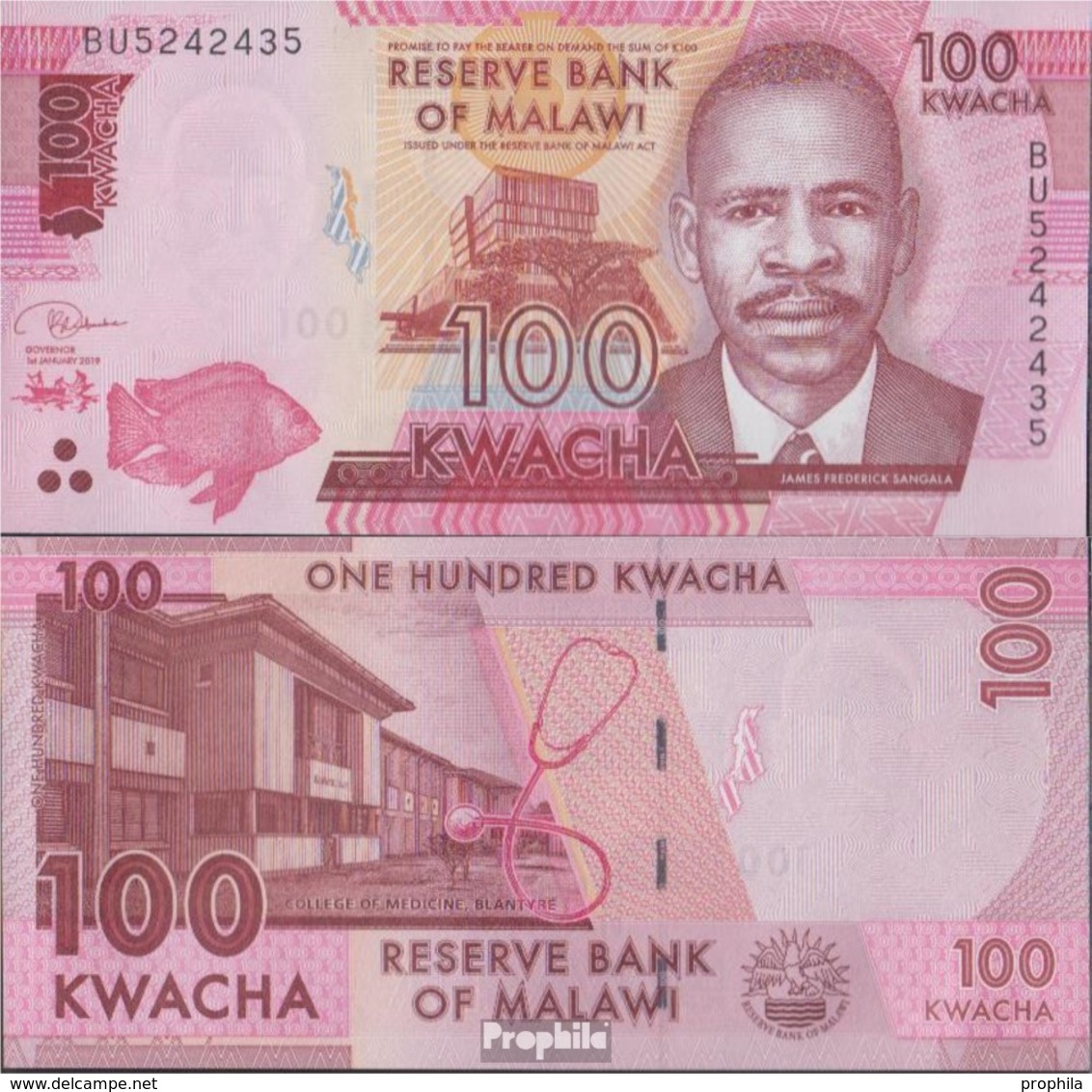 Malawi Pick-Nr: 65 (2019) Bankfrisch 2019 100 Kwacha - Malawi