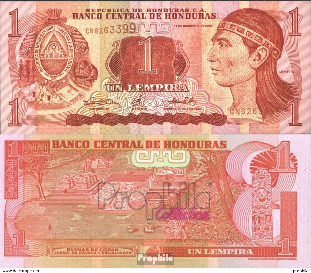 Honduras Pick-Nr: 84a Bankfrisch 2000 1 Lempira - Honduras