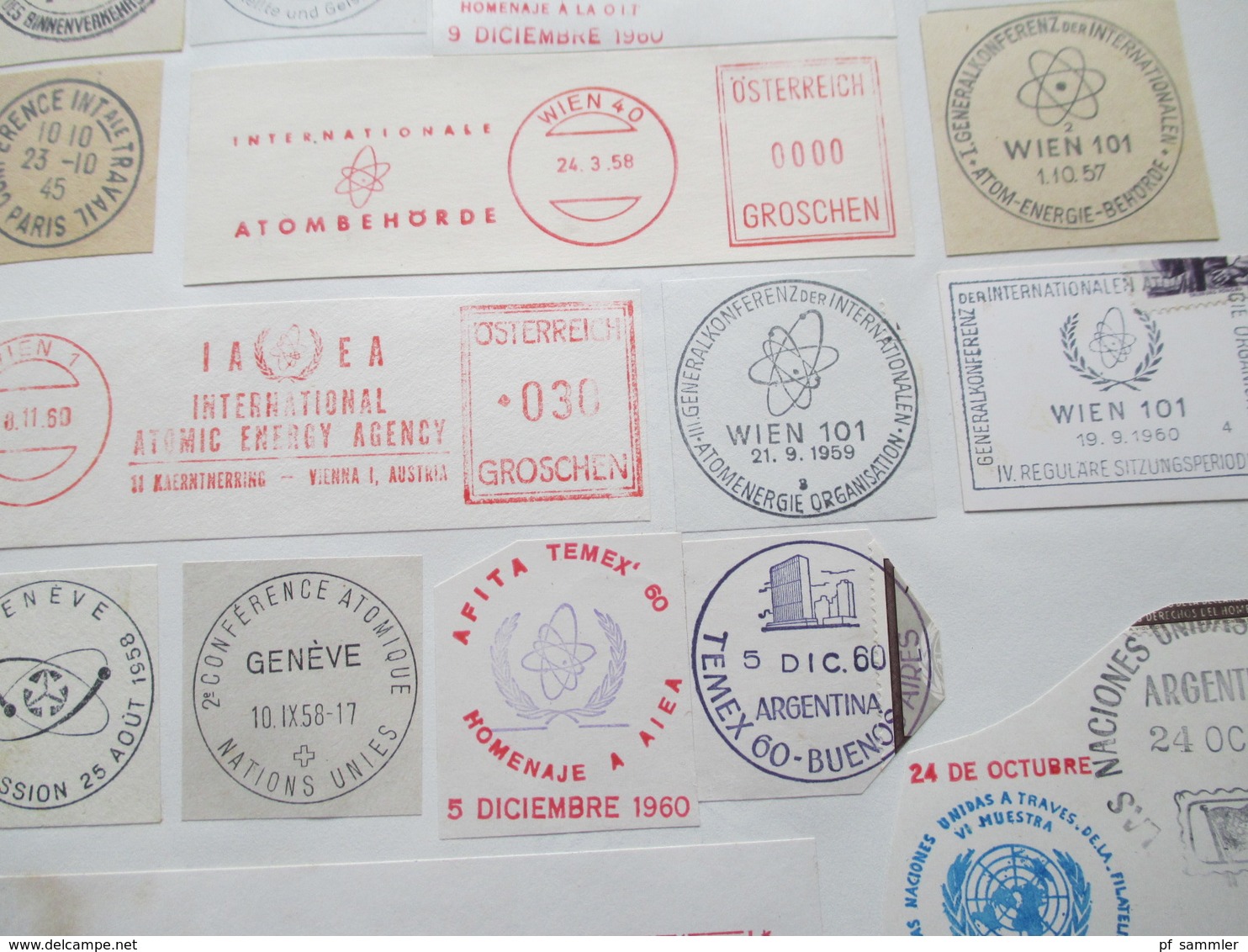 UN / Europa sehr viele Stempel / Briefstücke 1950er Jahre - 1962 Werbestempel / Sonderstempel usw. Fundgrube??