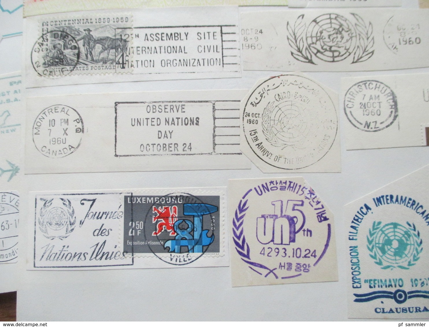 UN / Europa sehr viele Stempel / Briefstücke 1950er Jahre - 1962 Werbestempel / Sonderstempel usw. Fundgrube??