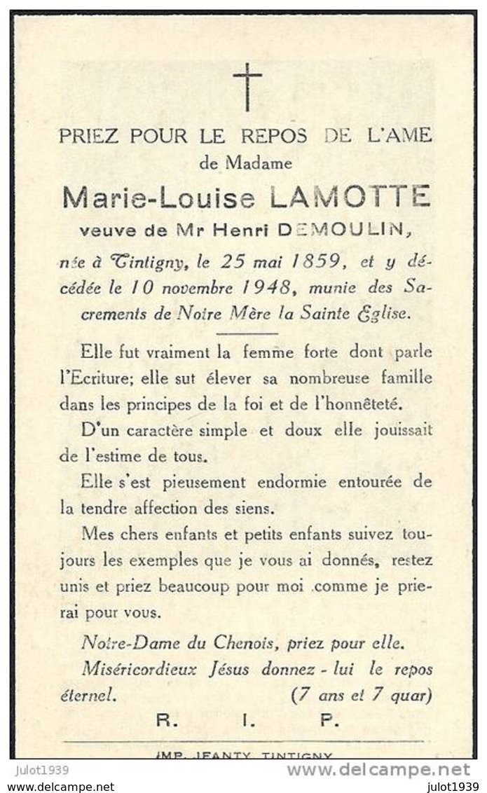 TINTIGNY ..-- Mme Marie - Louise LAMOTTE , Veuve De Mr Henri DEMOULIN , 1859 , 1948 . - Tintigny