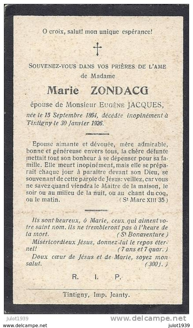 TINTIGNY ..-- Mme Marie ZONDACG , épouse De Mr Eugène JACQUES . 1864 , 1926 . - Tintigny
