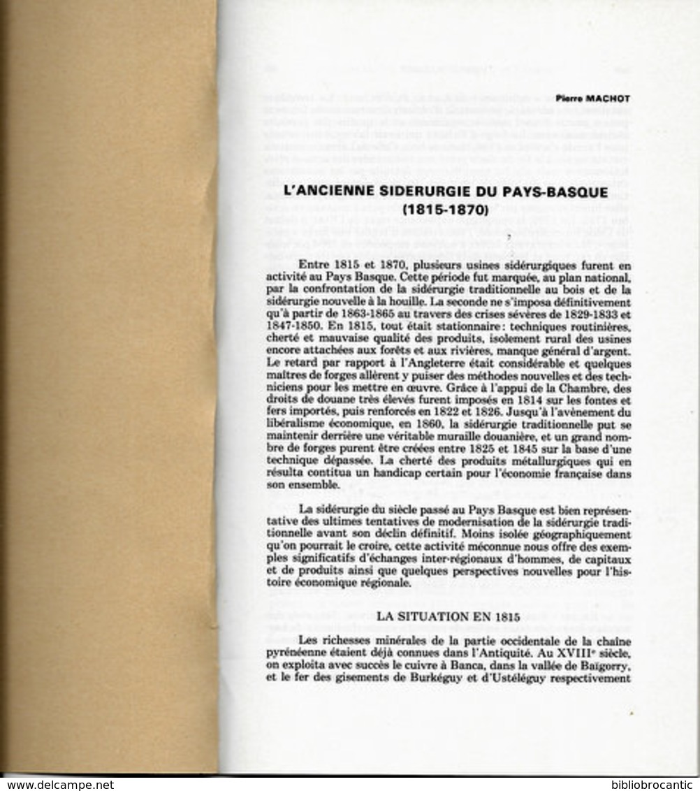 " L'ANCIENNE SIDERURGIE DU PAYS BASQUE 1815-1870 " Par Pierre MACHOT - Pays Basque