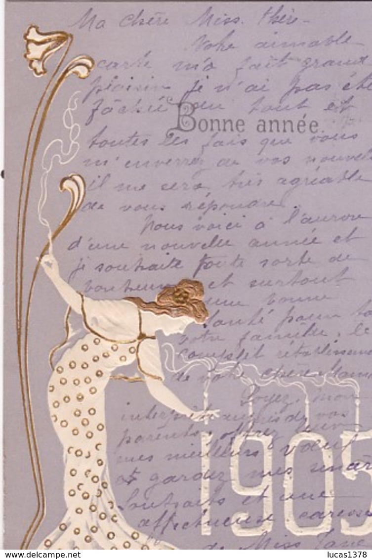 BONNE ANNEE 1905 / TRES BELLE CARTE GAUFFREE / ART DECO - Nouvel An