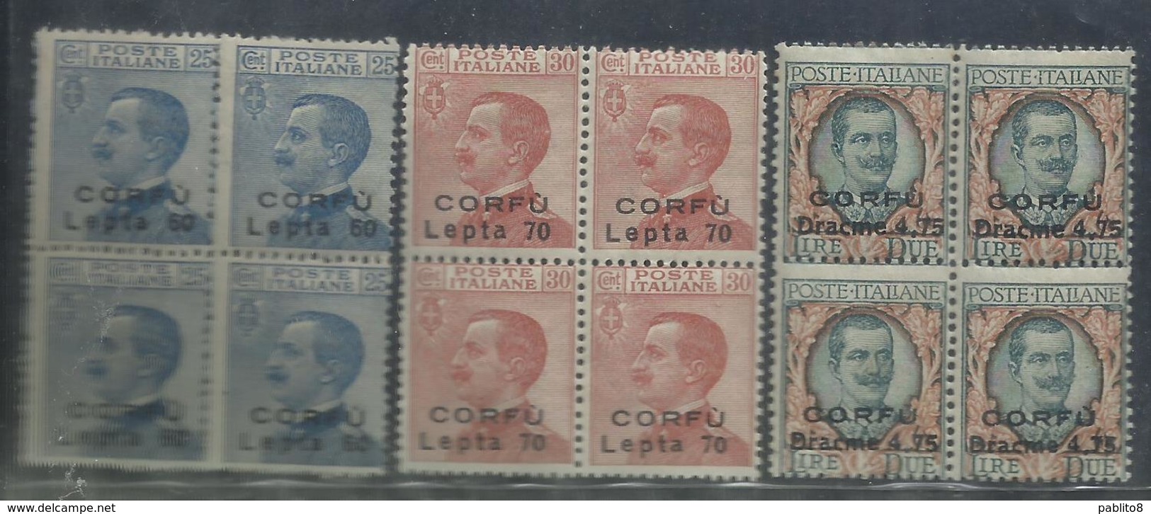 CORFU' 1923 FRANCOBOLLI 'ITALIA SOPRASTAMPATI NON EMESSI SERIE COMPLETA QUARTINA BLOCK MNH - Corfu