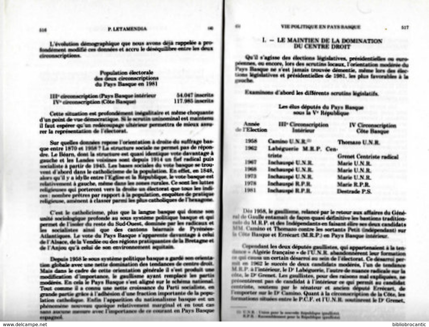 " VIE POLITIQUE En PAYS BASQUE FRANCAIS 1958-1962 "< PERMANENCE Et MUTATION SOUS-SYSTEME POLITIQUE - Baskenland