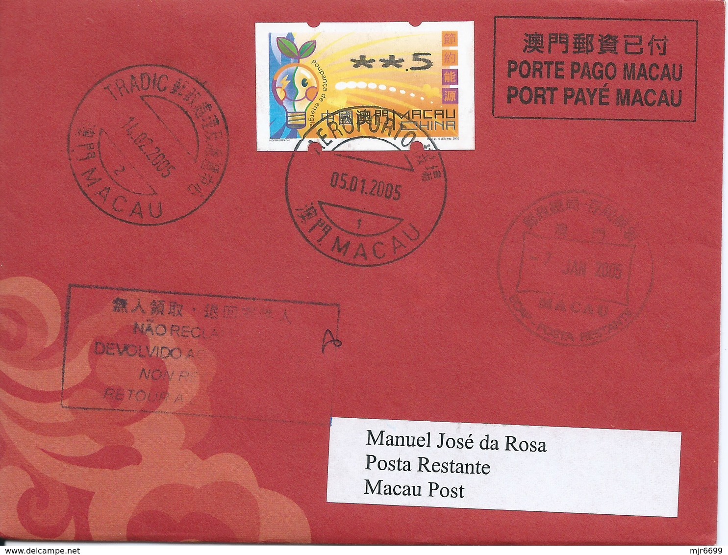 MACAU 2005 LUNAR NEW YEAR OF THE COCK GREETING CARD & POSTAGE PAID COVER 1ST DAY LOCAL USAGE - Ganzsachen