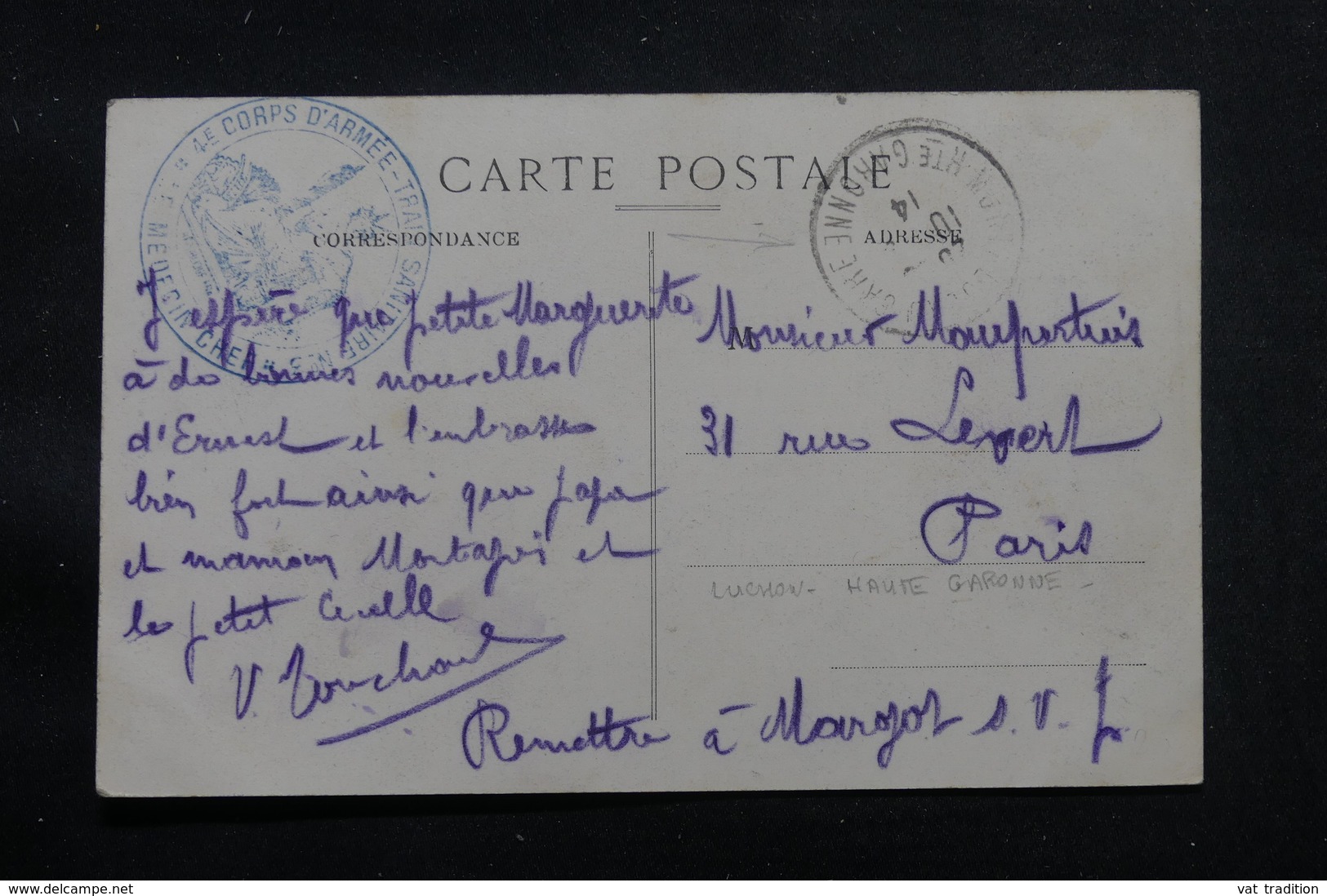 FRANCE - Cachet De Train Sanitaire Sur Carte Postale En 1914 Pour Paris - L 55859 - Guerre De 1914-18