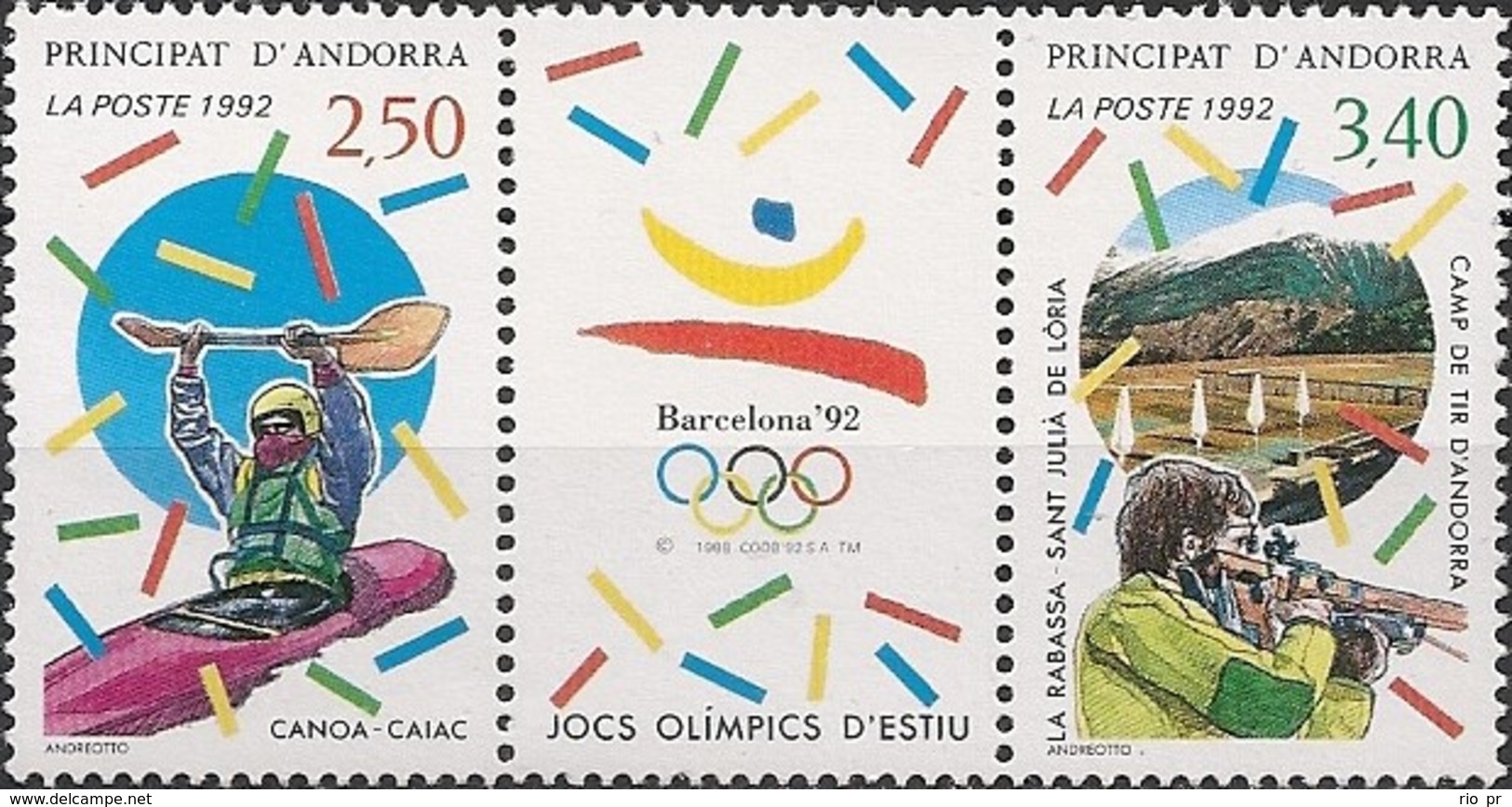 FRENCH ANDORRA - STRIP OF THREE (TWO STAMPS + 1 LABEL) BARCELONA'92 SUMMER OLYMPIC GAMES 1992 - MNH - Summer 1992: Barcelona