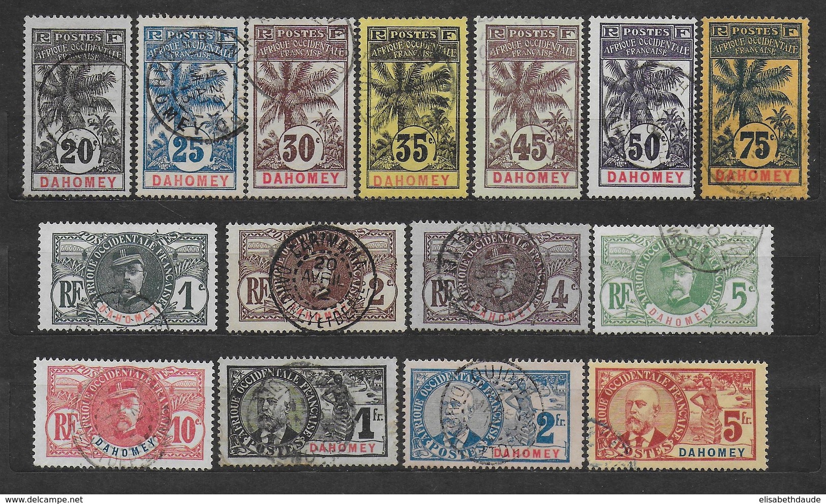 DAHOMEY - RARE SERIE PALMIERS YVERT N° 18/32 OBLITERES - COTE  = 540 EUR. - - 1906-08 Palmiers – Faidherbe – Ballay