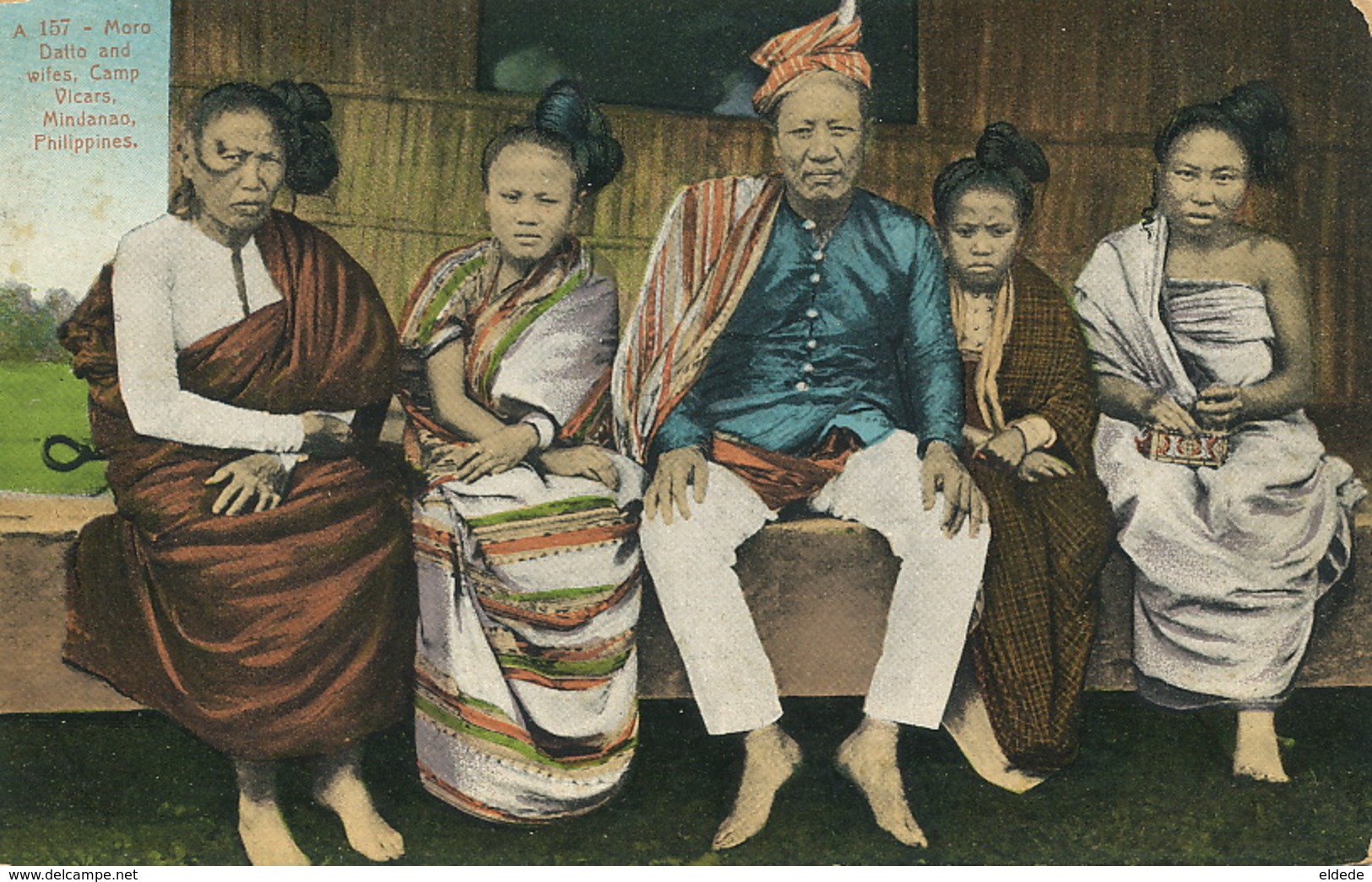 Moro Datto And Wives . Harem.  Camp Vicars  . Mindanao. Hand Colored   Moros. Muslim. - Philippines