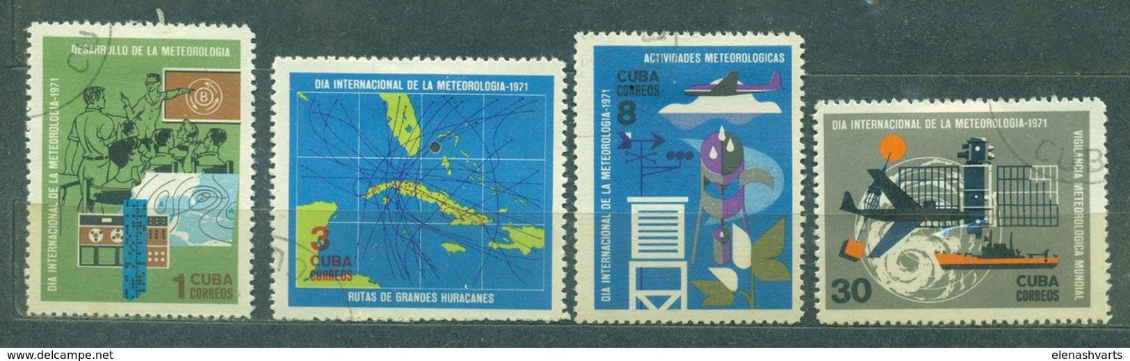 Cuba 1971 World Meteorological Day  (CTO)  - Ships, Satellites, Cards, The Science, Aircraft, Research, Meteorology - Ships