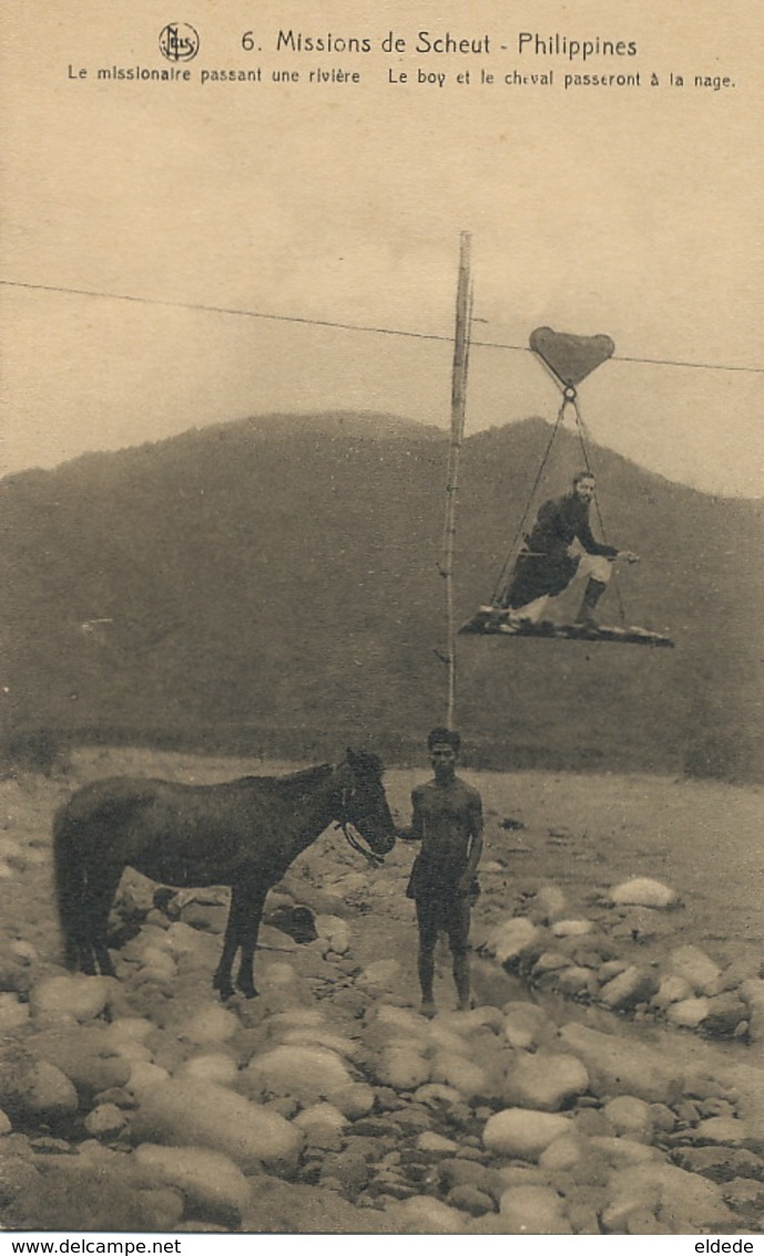 Missions De Scheut Belgium Nels . Missionnary Crossing The River . Boy And Horse Swimming - Philippines