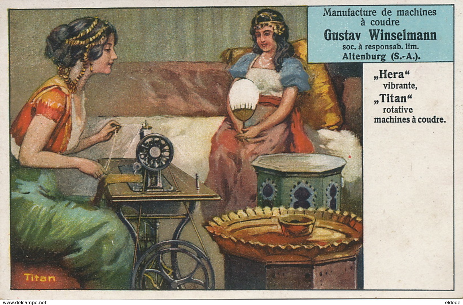 Pretty Arabic Girl Sewing .Art Card Advert For Titan Sewing Machine . Altenburg . Winselmann. Machine à Coudre - Verenigde Arabische Emiraten