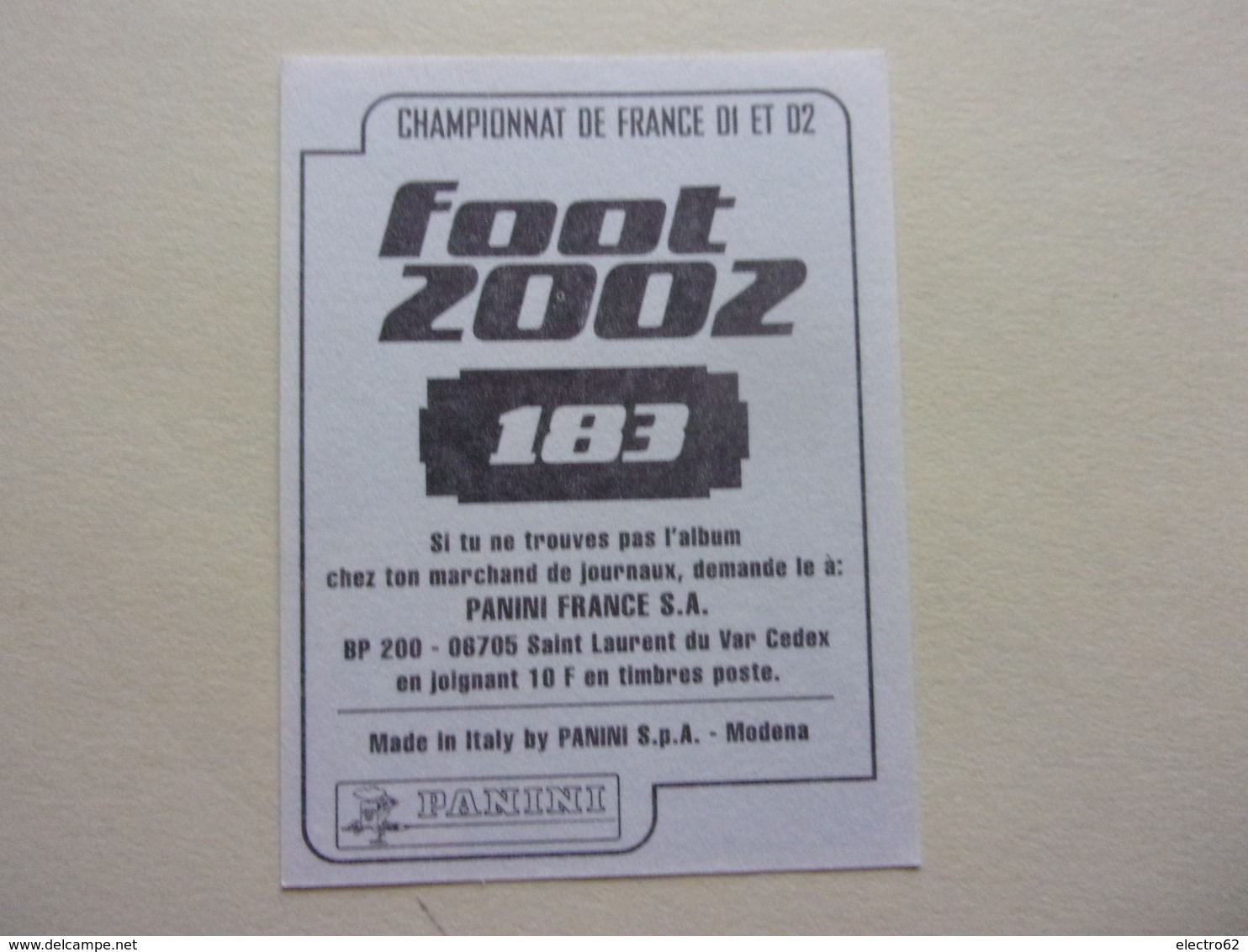 PANINI Foot 2002 N°183 Olympique De Marseille Eduardo Tuzzio OM - Edition Française