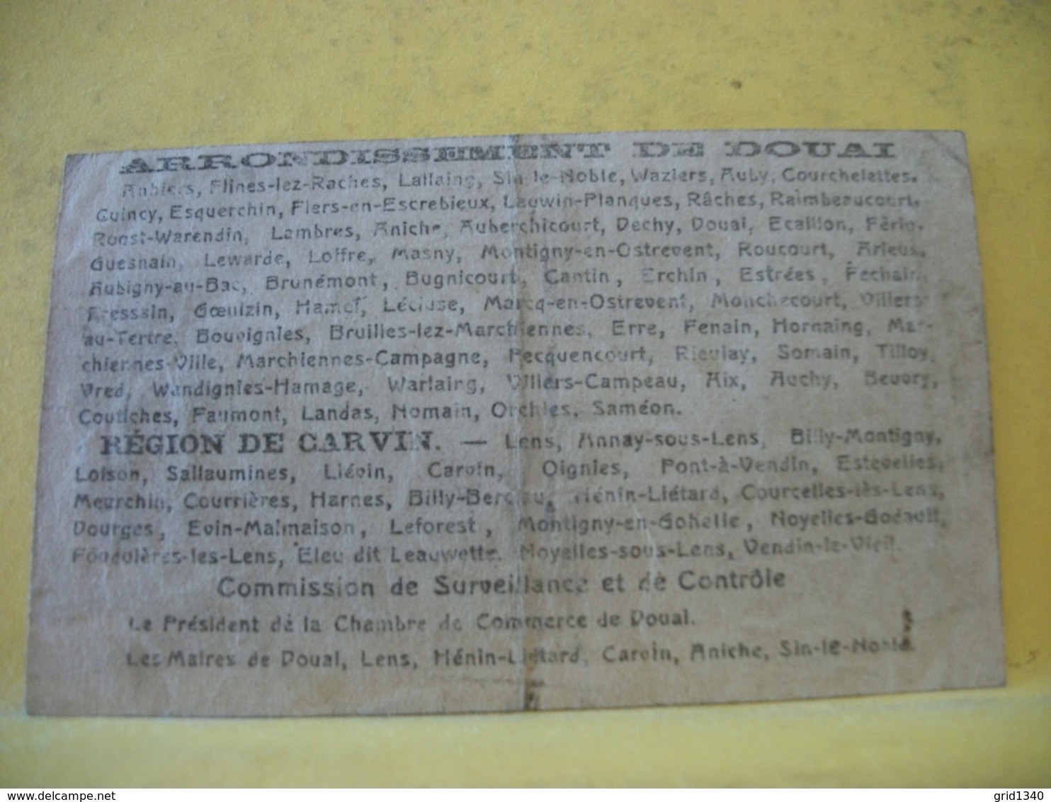 A2501/2499/2497/2495 LOT DE 4 BILLETS SUR BONS COMMUNAUX DE DOUAI ET CARVIN 25 C, 50 C, 1 F ET 2 F - Buoni & Necessità